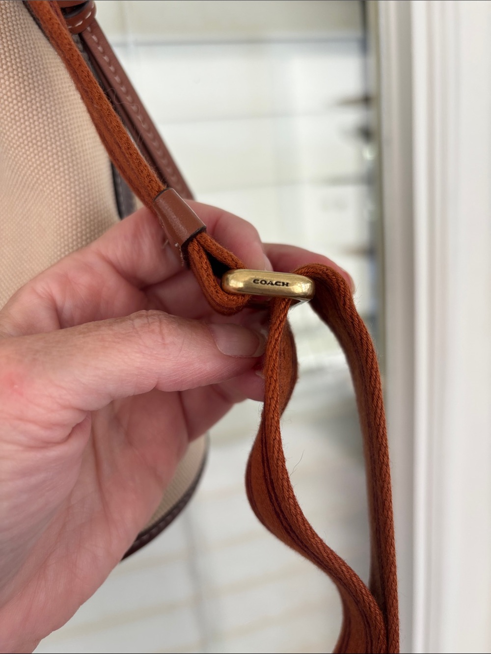 Coach Beige Canvas and Brown Leather Bucket Shoulder Bag w/crossbody strap - Picture 11 of 14